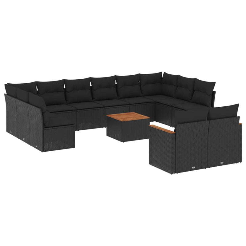 13 Piece Garden Sofa Set with Cushions Black Poly Rattan Payday Deals