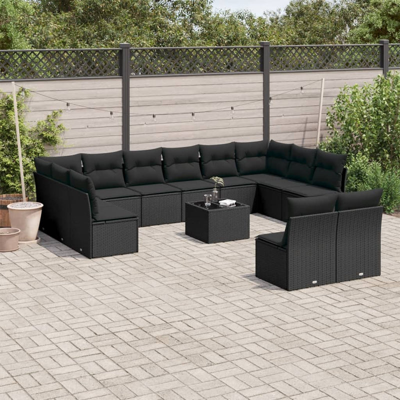 13 Piece Garden Sofa Set with Cushions Black Poly Rattan Payday Deals