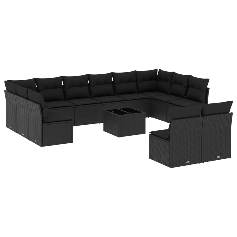 13 Piece Garden Sofa Set with Cushions Black Poly Rattan Payday Deals