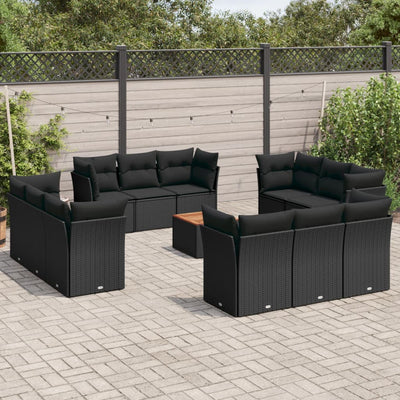 13 Piece Garden Sofa Set with Cushions Black Poly Rattan