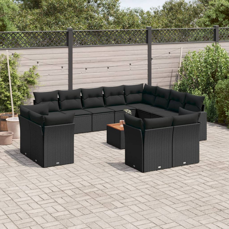 13 Piece Garden Sofa Set with Cushions Black Poly Rattan Payday Deals