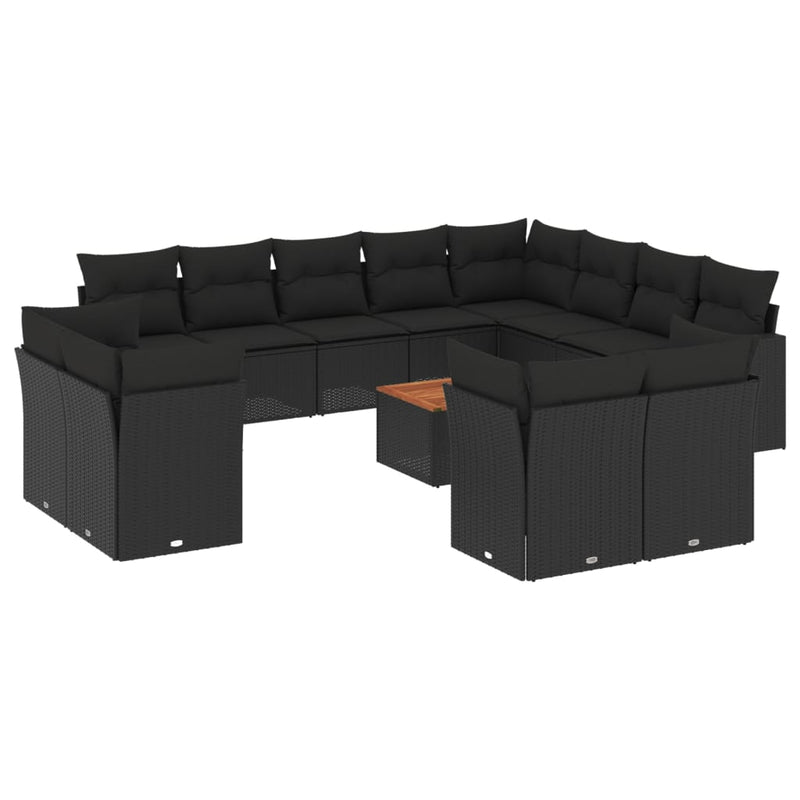 13 Piece Garden Sofa Set with Cushions Black Poly Rattan Payday Deals