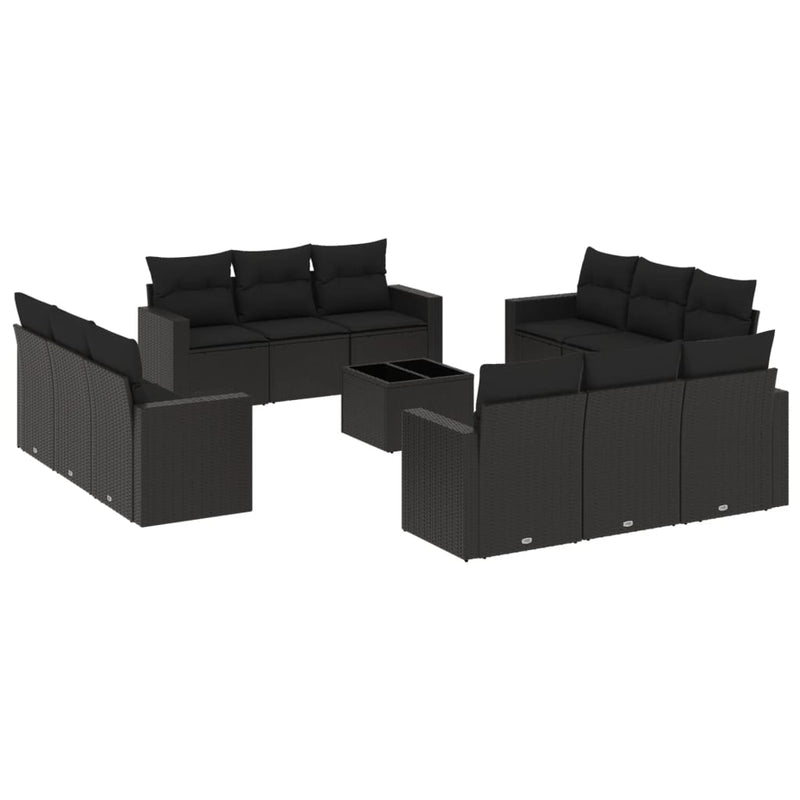 13 Piece Garden Sofa Set with Cushions Black Poly Rattan Payday Deals