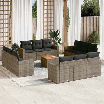 13 Piece Garden Sofa Set with Cushions Grey Poly Rattan