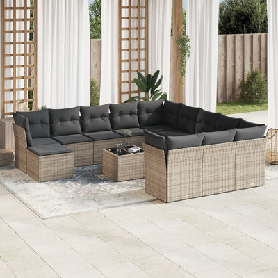13 Piece Garden Sofa Set with Cushions Grey Poly Rattan