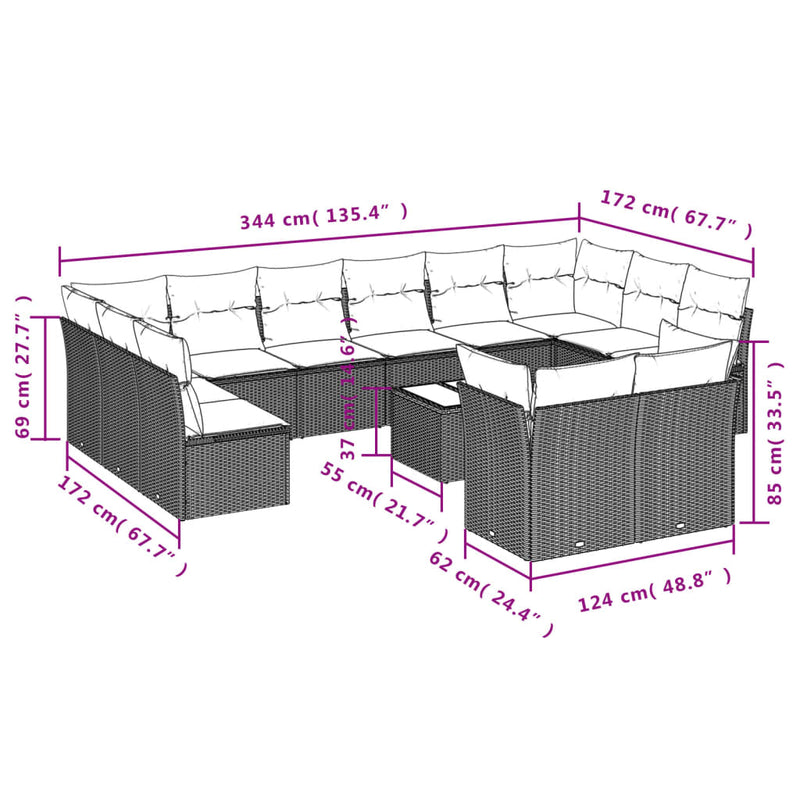 13 Piece Garden Sofa Set with Cushions Grey Poly Rattan Payday Deals