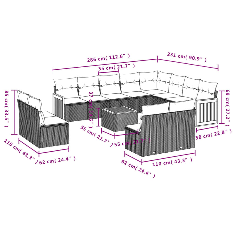 13 Piece Garden Sofa Set with Cushions Grey Poly Rattan Payday Deals