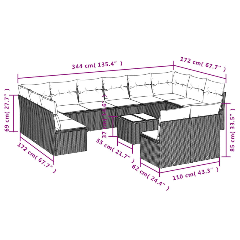 13 Piece Garden Sofa Set with Cushions Grey Poly Rattan Payday Deals