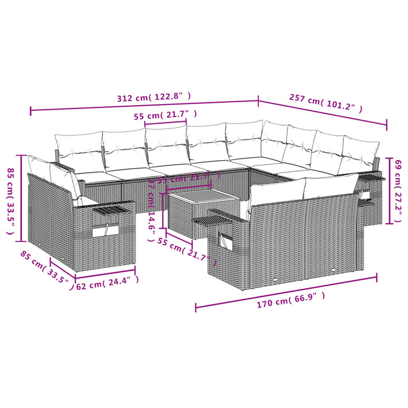 13 Piece Garden Sofa Set with Cushions Grey Poly Rattan Payday Deals