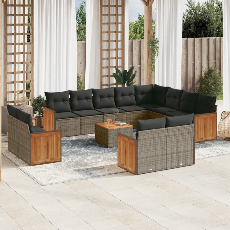 13 Piece Garden Sofa Set with Cushions Grey Poly Rattan Payday Deals