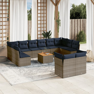 13 Piece Garden Sofa Set with Cushions Grey Poly Rattan