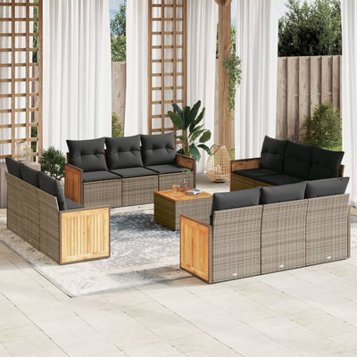 13 Piece Garden Sofa Set with Cushions Grey Poly Rattan