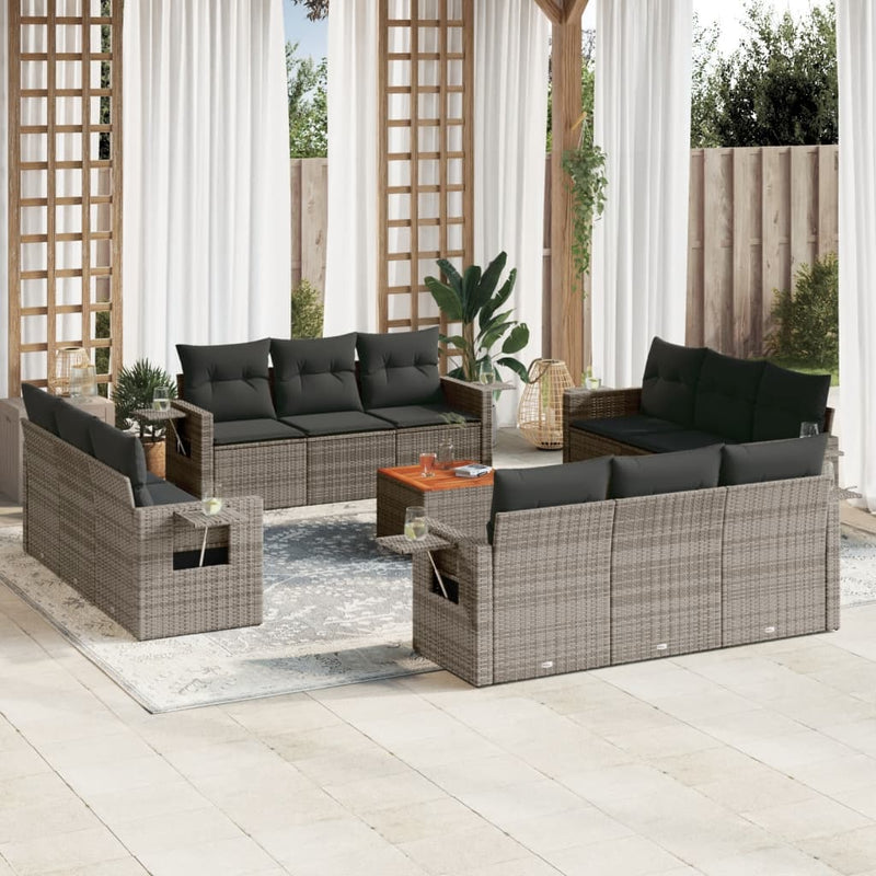 13 Piece Garden Sofa Set with Cushions Grey Poly Rattan Payday Deals