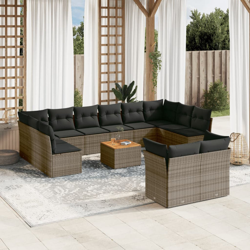 13 Piece Garden Sofa Set with Cushions Grey Poly Rattan Payday Deals