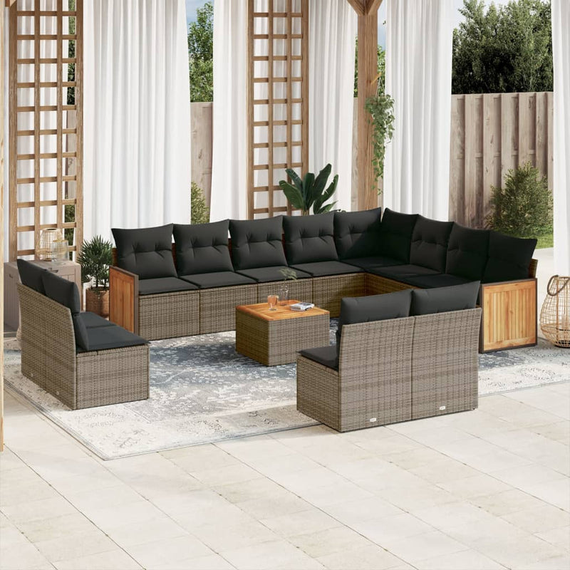 13 Piece Garden Sofa Set with Cushions Grey Poly Rattan Payday Deals