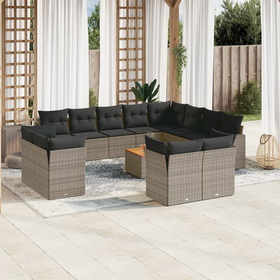 13 Piece Garden Sofa Set with Cushions Grey Poly Rattan