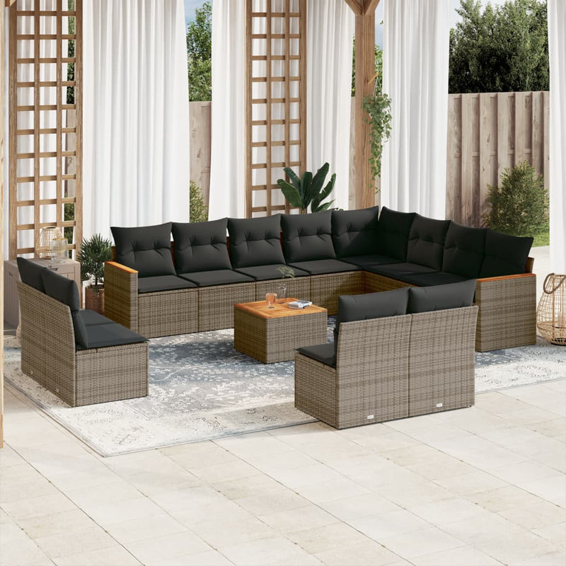 13 Piece Garden Sofa Set with Cushions Grey Poly Rattan Payday Deals