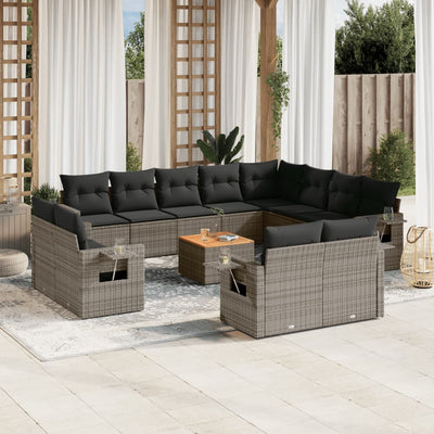 13 Piece Garden Sofa Set with Cushions Grey Poly Rattan