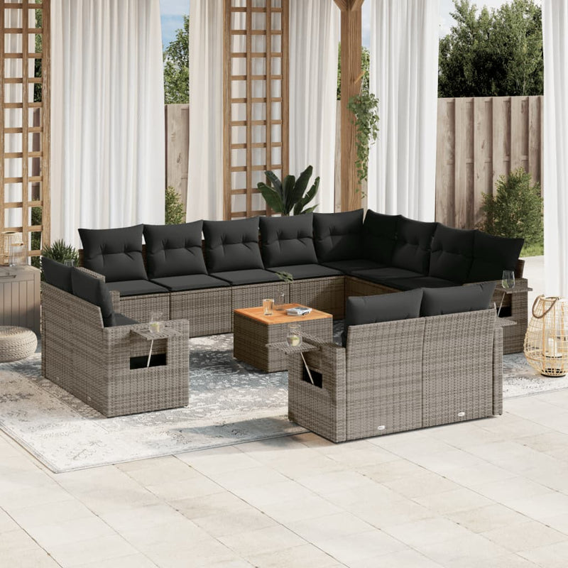 13 Piece Garden Sofa Set with Cushions Grey Poly Rattan Payday Deals