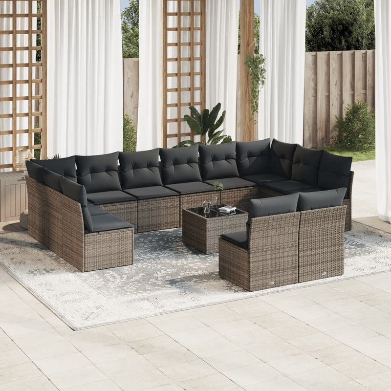 13 Piece Garden Sofa Set with Cushions Grey Poly Rattan Payday Deals