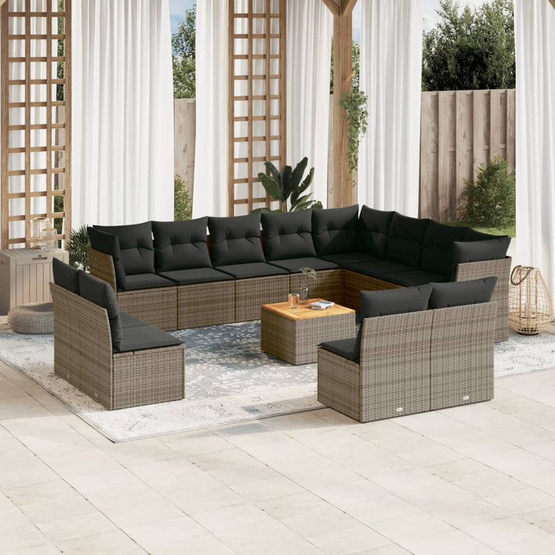 13 Piece Garden Sofa Set with Cushions Grey Poly Rattan Payday Deals