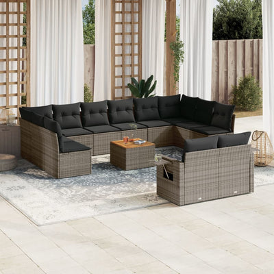 13 Piece Garden Sofa Set with Cushions Grey Poly Rattan