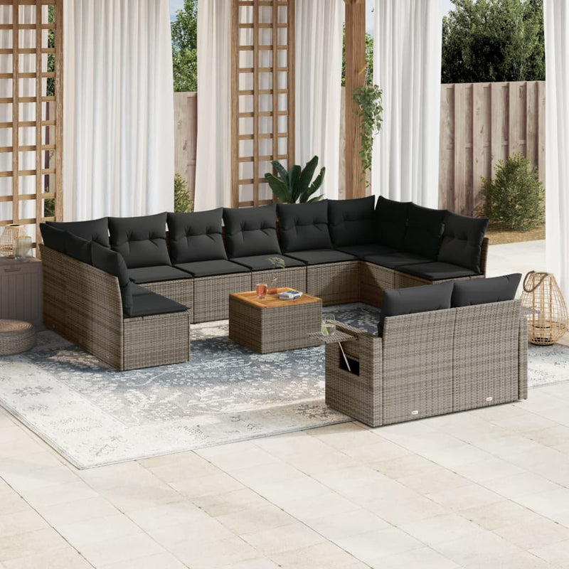 13 Piece Garden Sofa Set with Cushions Grey Poly Rattan Payday Deals