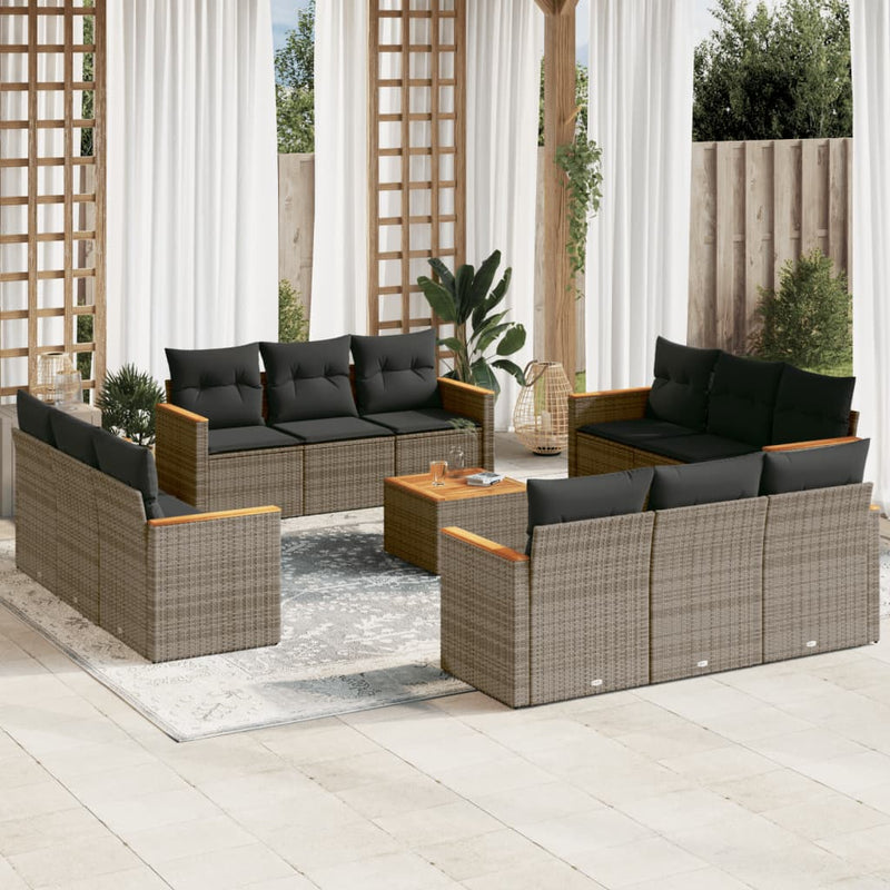 13 Piece Garden Sofa Set with Cushions Grey Poly Rattan Payday Deals