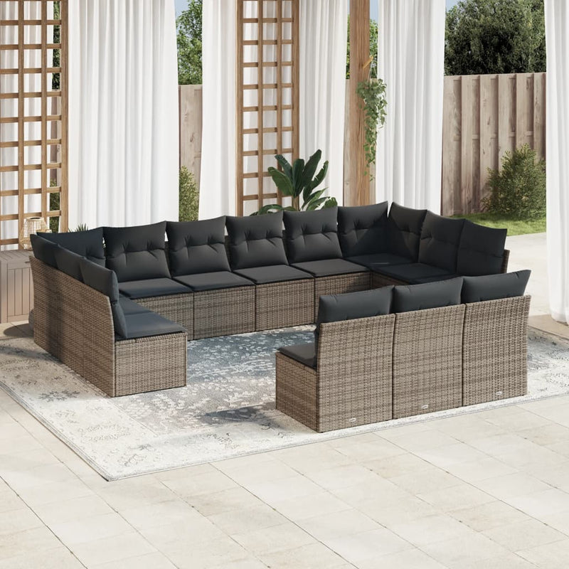 13 Piece Garden Sofa Set with Cushions Grey Poly Rattan Payday Deals