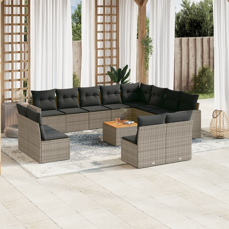 13 Piece Garden Sofa Set with Cushions Grey Poly Rattan Payday Deals