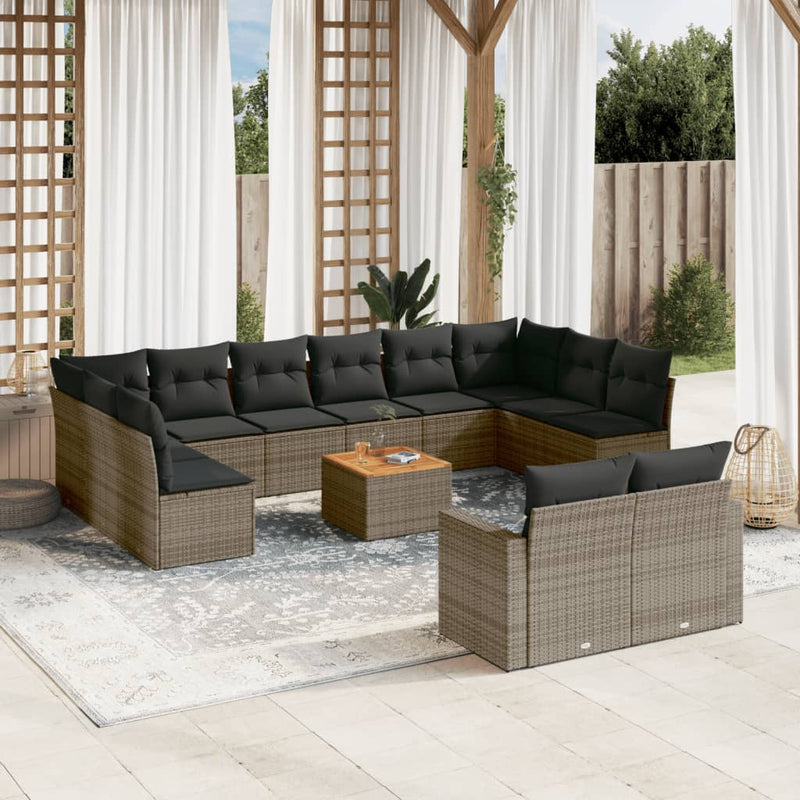 13 Piece Garden Sofa Set with Cushions Grey Poly Rattan Payday Deals