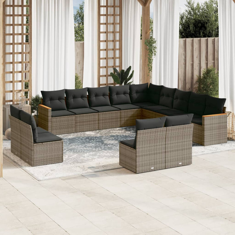 13 Piece Garden Sofa Set with Cushions Grey Poly Rattan Payday Deals