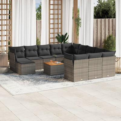 13 Piece Garden Sofa Set with Cushions Grey Poly Rattan