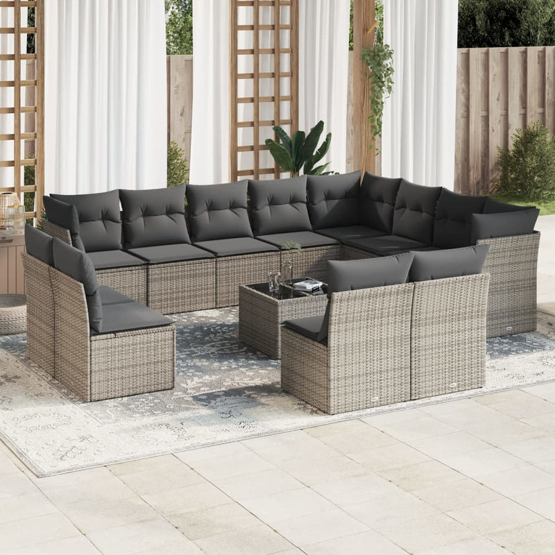 13 Piece Garden Sofa Set with Cushions Grey Poly Rattan Payday Deals