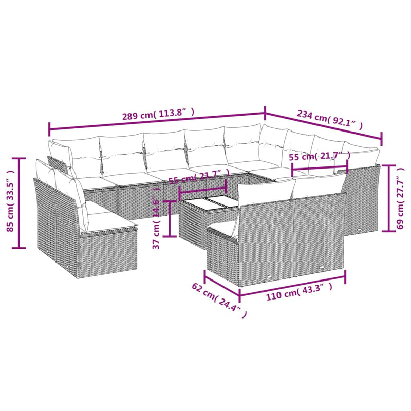 13 Piece Garden Sofa Set with Cushions Grey Poly Rattan Payday Deals