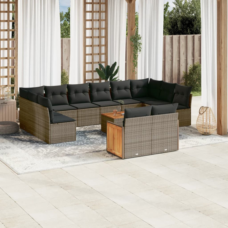 13 Piece Garden Sofa Set with Cushions Grey Poly Rattan Payday Deals