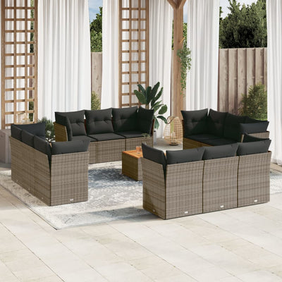 13 Piece Garden Sofa Set with Cushions Grey Poly Rattan