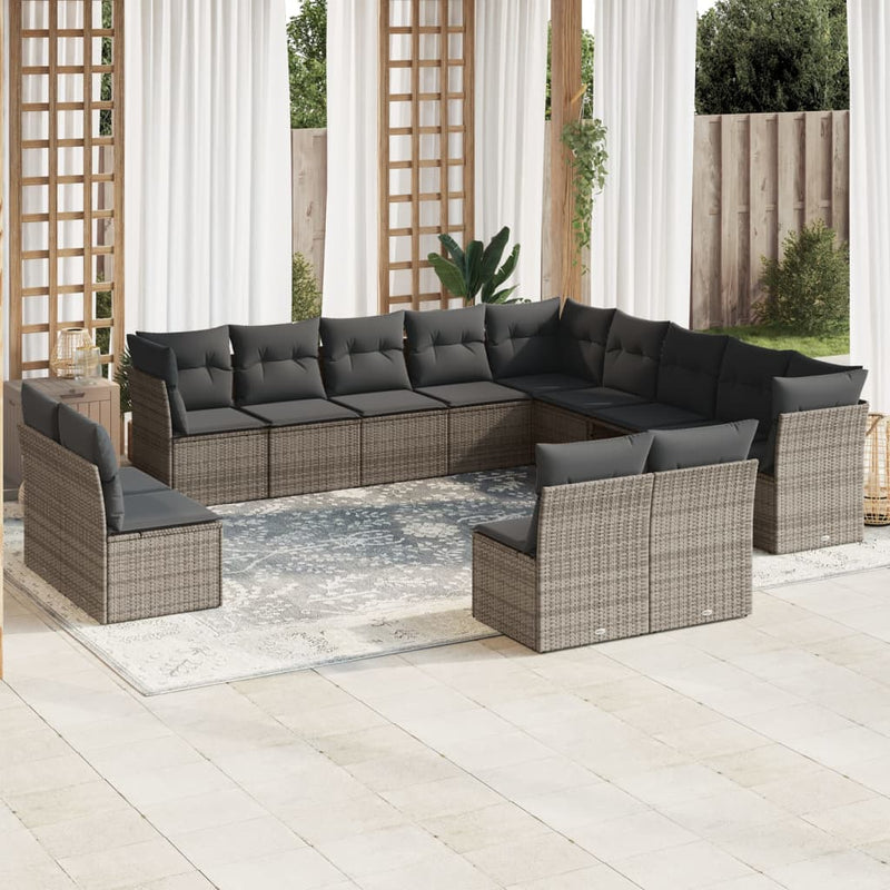 13 Piece Garden Sofa Set with Cushions Grey Poly Rattan Payday Deals