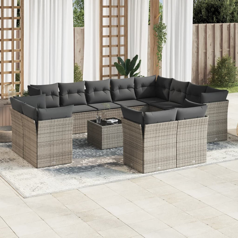 13 Piece Garden Sofa Set with Cushions Grey Poly Rattan Payday Deals