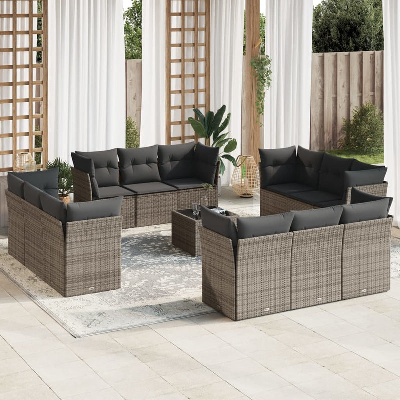 13 Piece Garden Sofa Set with Cushions Grey Poly Rattan Payday Deals