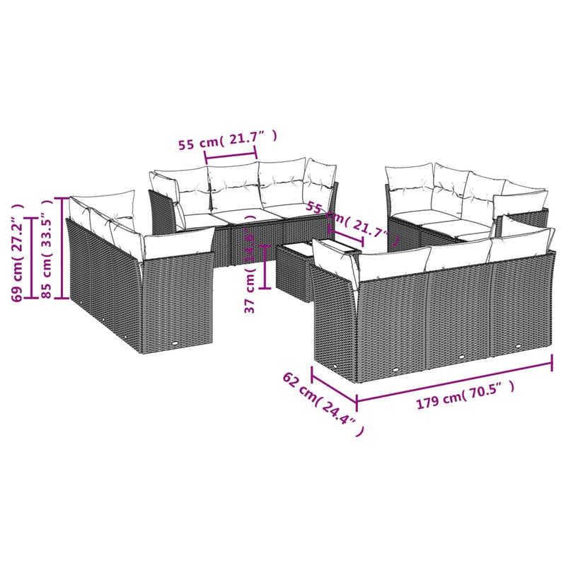 13 Piece Garden Sofa Set with Cushions Grey Poly Rattan Payday Deals