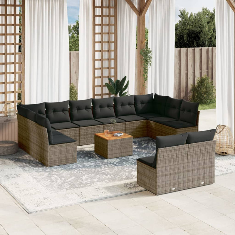 13 Piece Garden Sofa Set with Cushions Grey Poly Rattan Payday Deals