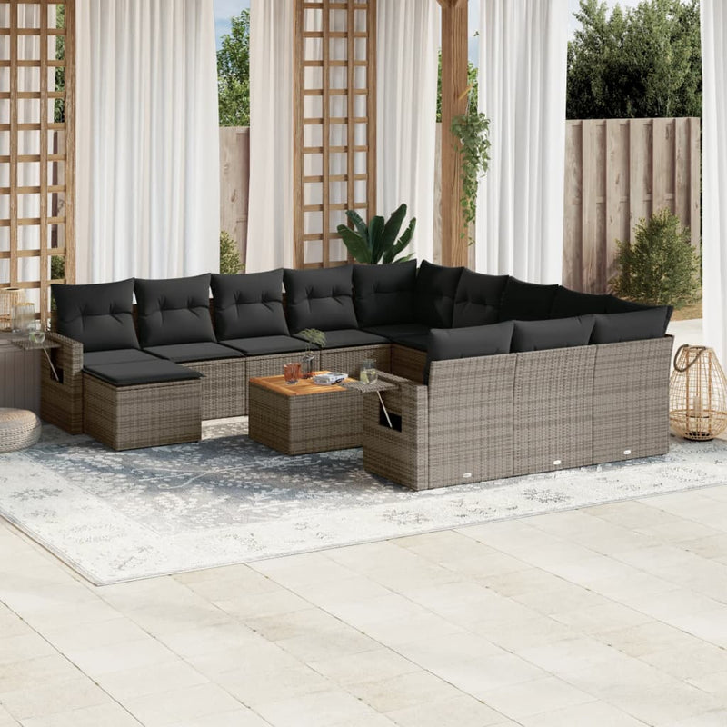 13 Piece Garden Sofa Set with Cushions Grey Poly Rattan Payday Deals