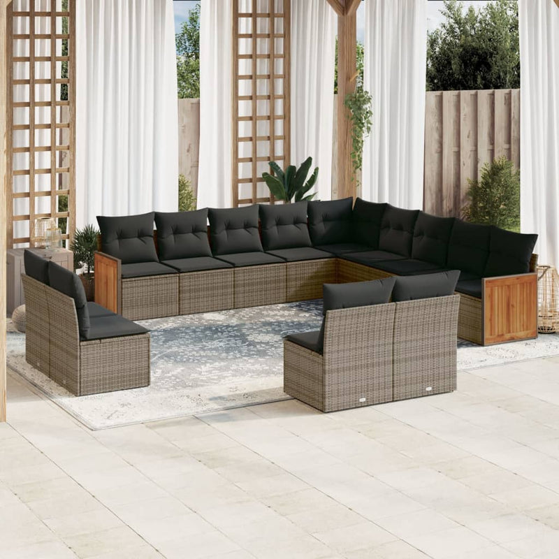 13 Piece Garden Sofa Set with Cushions Grey Poly Rattan Payday Deals