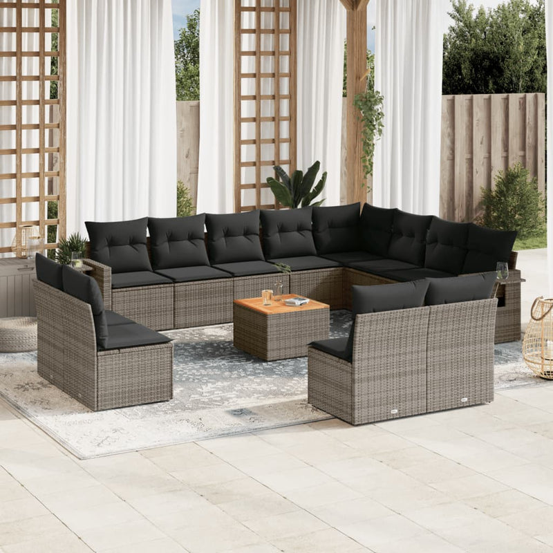 13 Piece Garden Sofa Set with Cushions Grey Poly Rattan Payday Deals