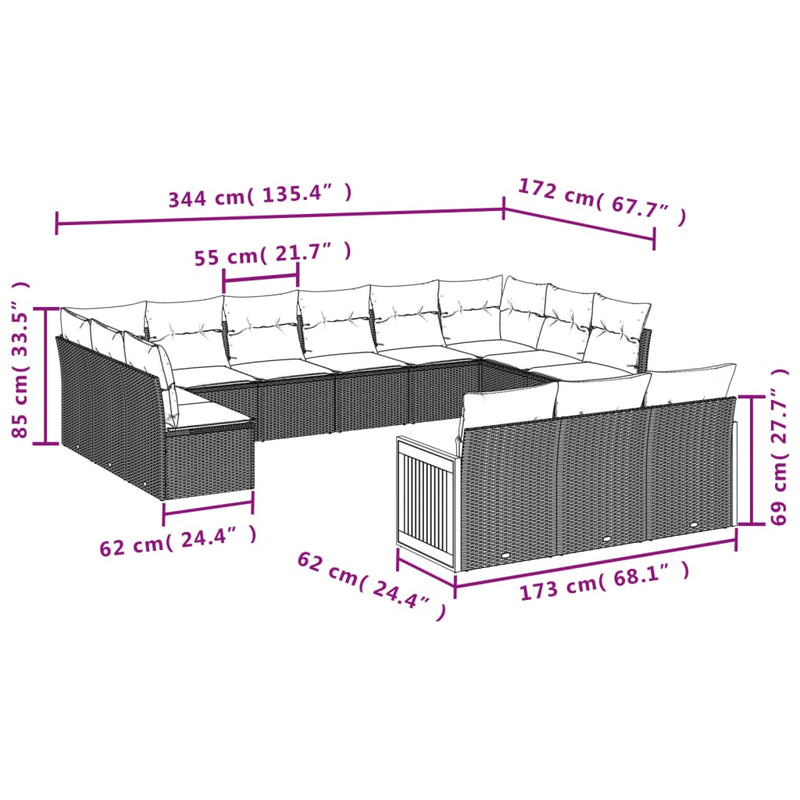 13 Piece Garden Sofa Set with Cushions Grey Poly Rattan Payday Deals