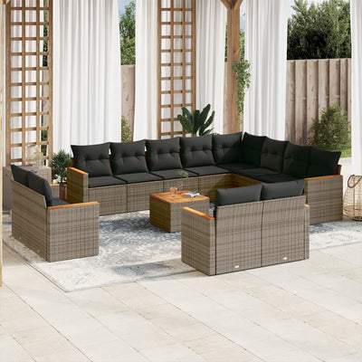 13 Piece Garden Sofa Set with Cushions Grey Poly Rattan