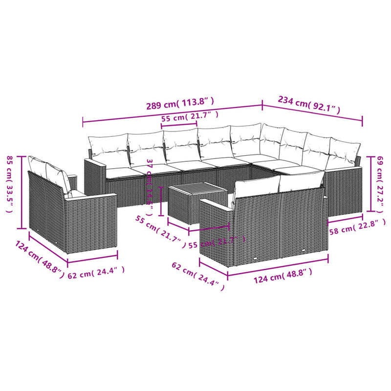 13 Piece Garden Sofa Set with Cushions Grey Poly Rattan Payday Deals