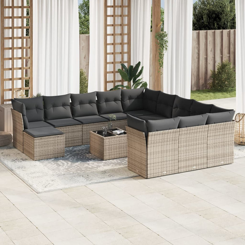 13 Piece Garden Sofa Set with Cushions Grey Poly Rattan Payday Deals