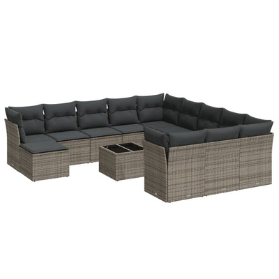 13 Piece Garden Sofa Set with Cushions Grey Poly Rattan Payday Deals